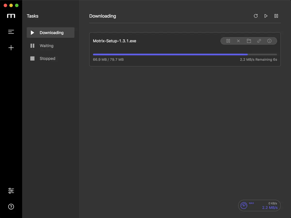 Official Motrix interface screenshot used to distinguish the desktop app from a browser extension