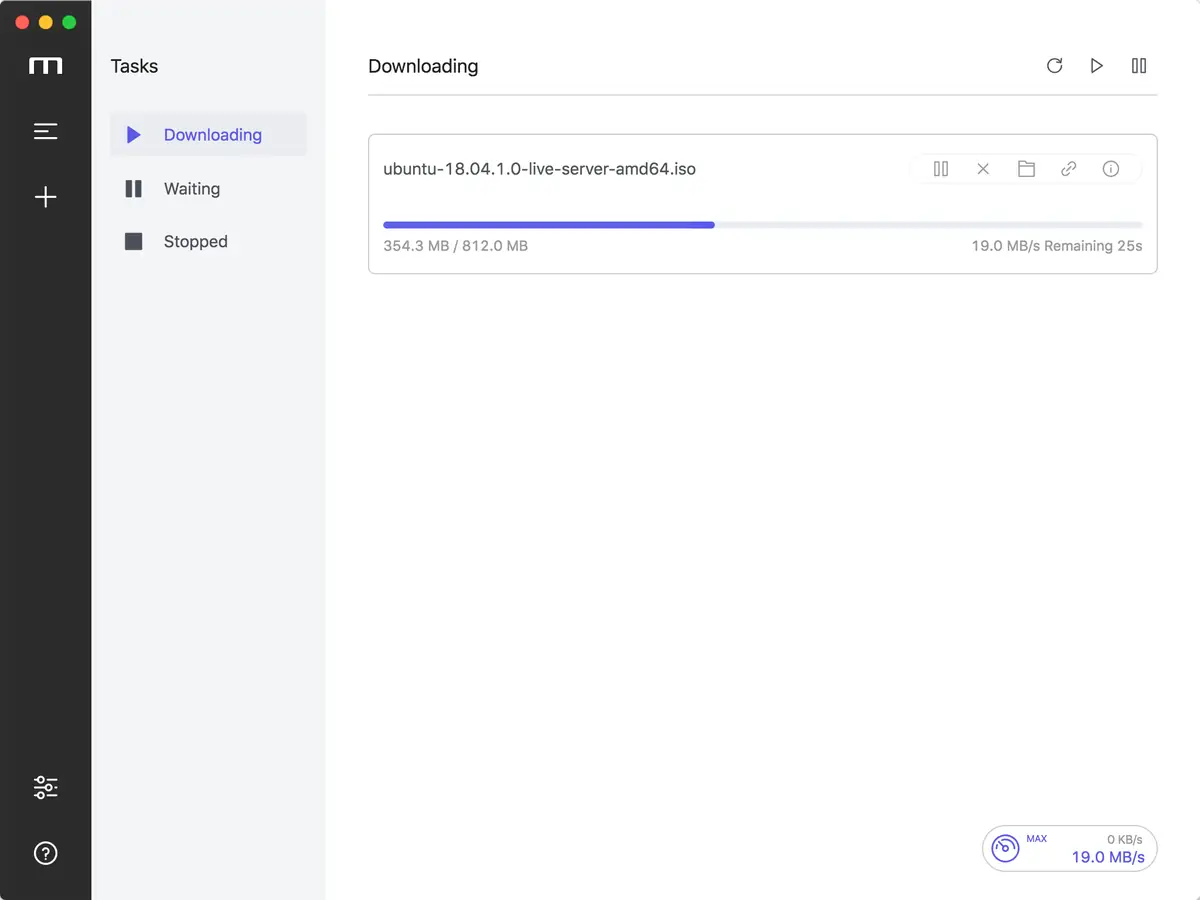Official Motrix task list screenshot showing a desktop download in progress