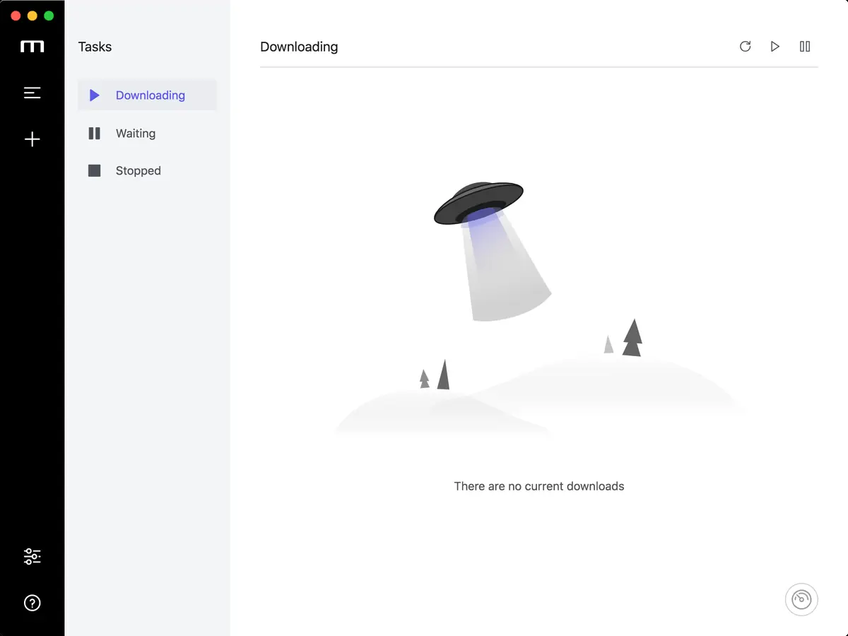 Official Motrix empty task list screenshot for a clean direct URL test