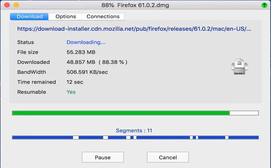 Neat Download Manager window showing multiple active download segments